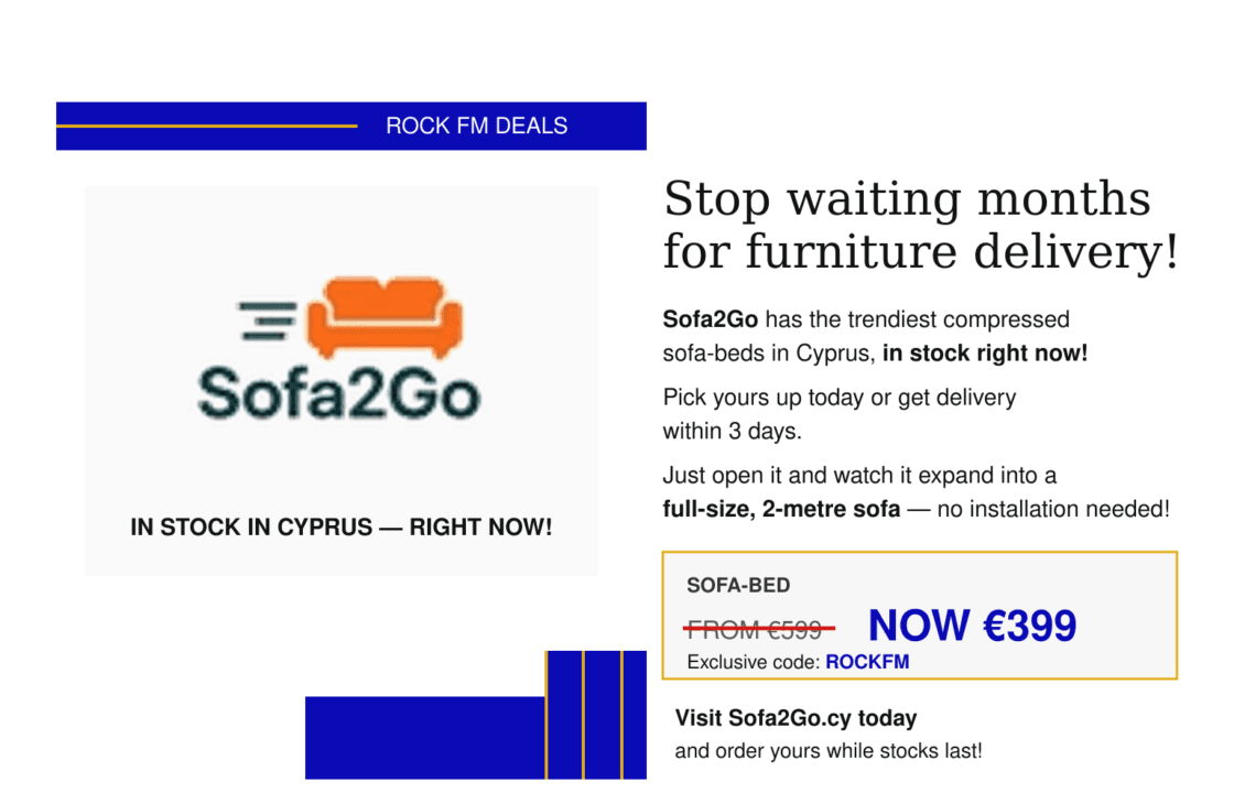 Rock FM Cyprus - Rock Deal: Sofa2Go